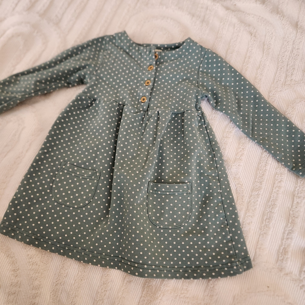 Jojo Maman Bebe Toddler Green Polka Dot Long Sleeve Kids Swrstshirt Dress 2-3yr